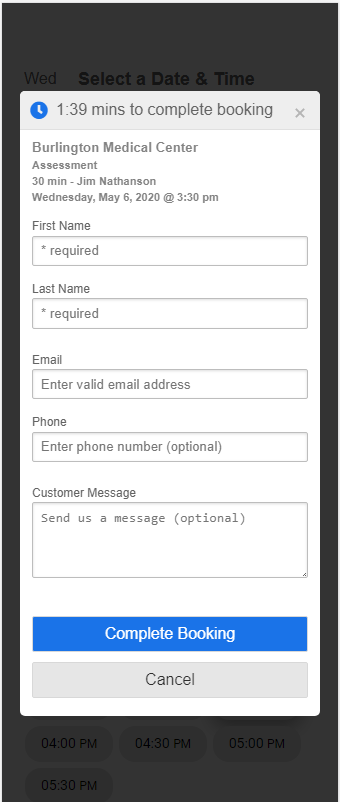 booking form mobile